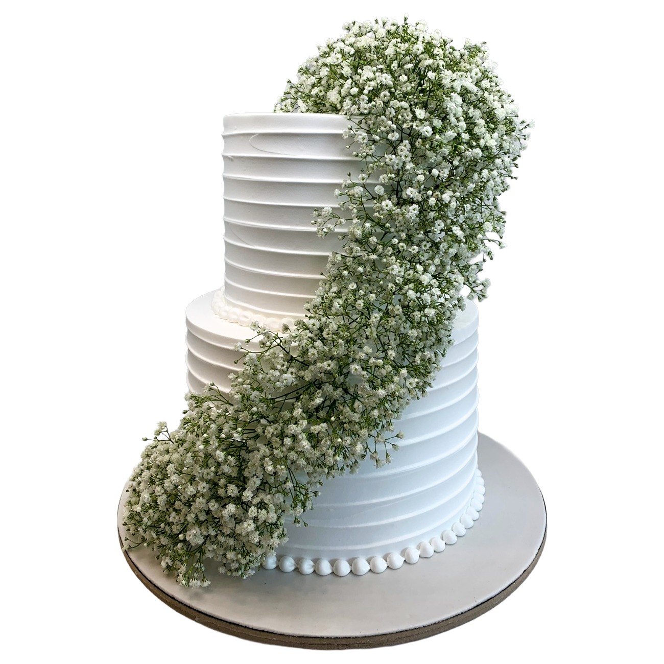 Horizontal Ribbon Cream & Baby's Breath Wedding Cake