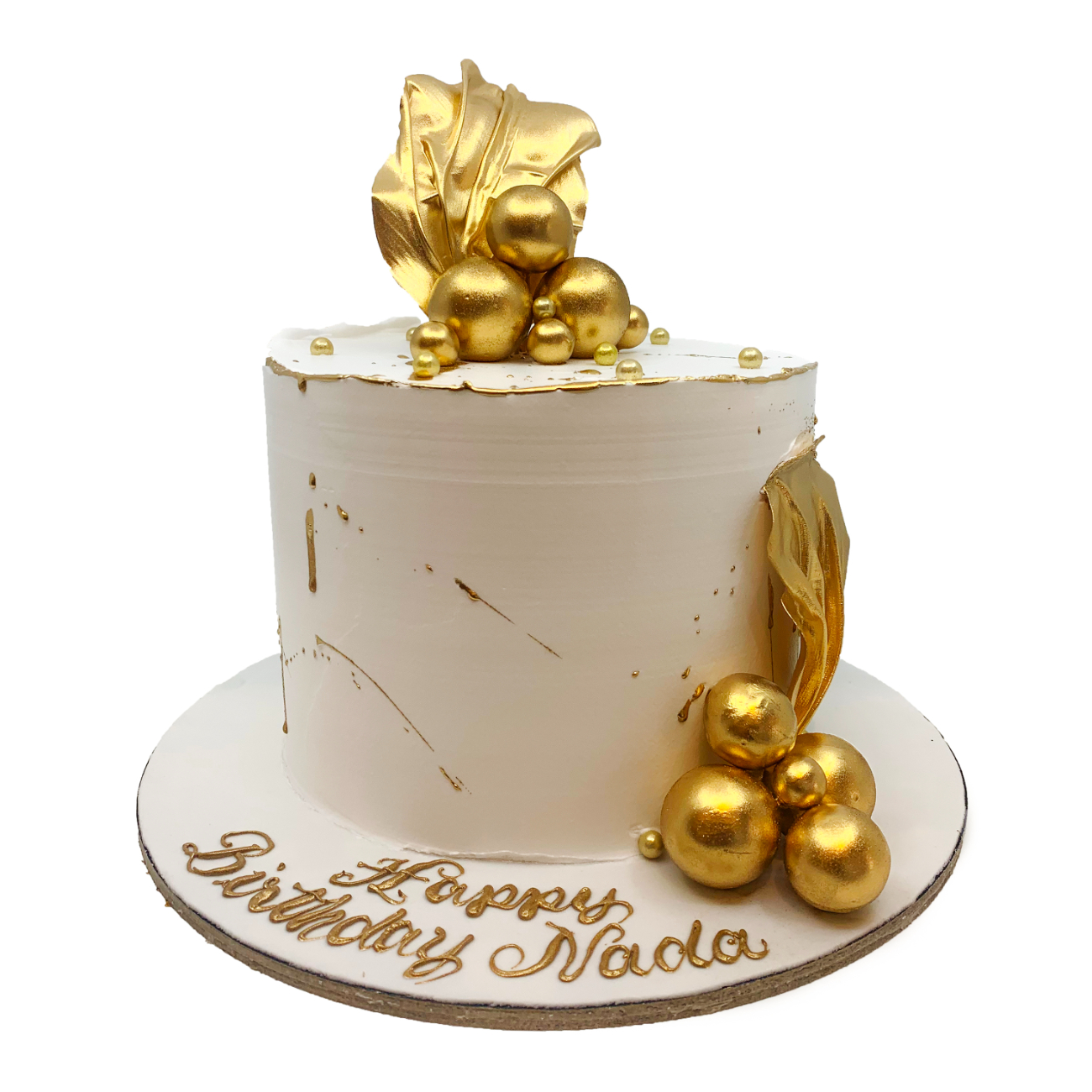 Ivory Elegance & Gilded Spheres Cake