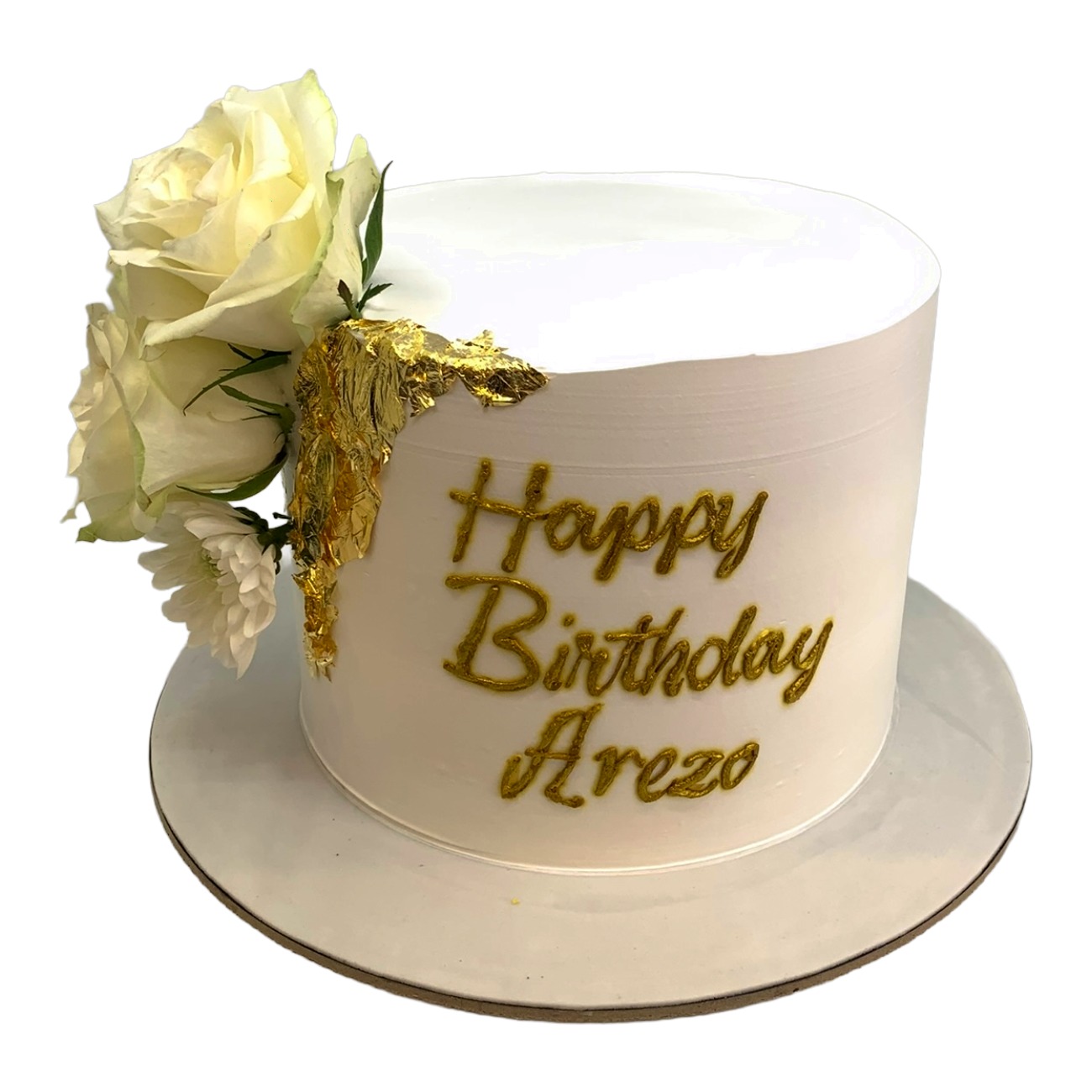 Ivory Elegance & Gold Leaf Crest Cake