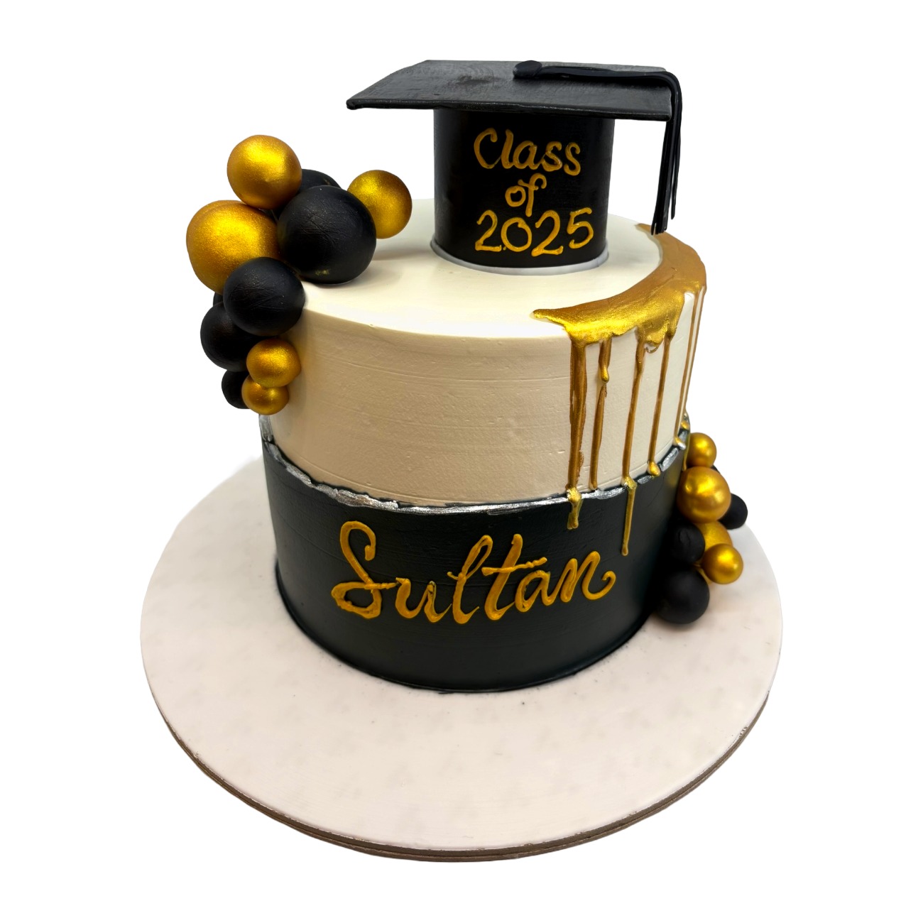 Luxury Black & Gold Drip Graduation Cake