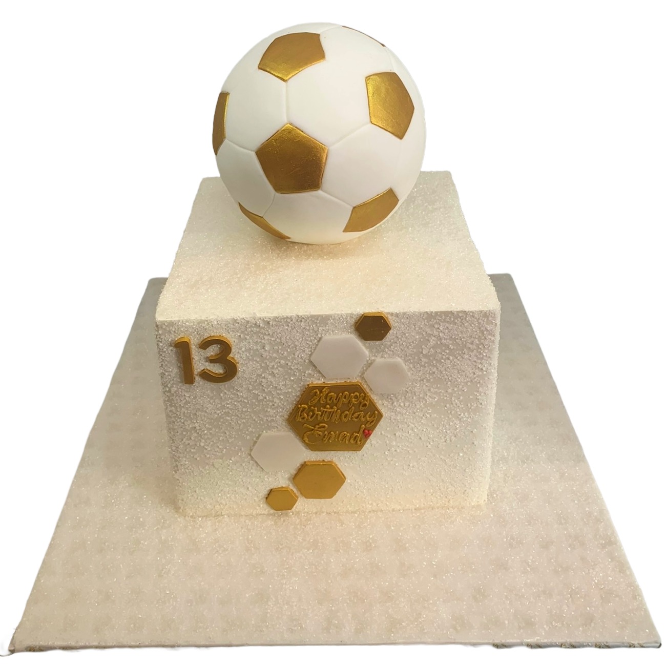 Luxury Gold and White Soccer Cake