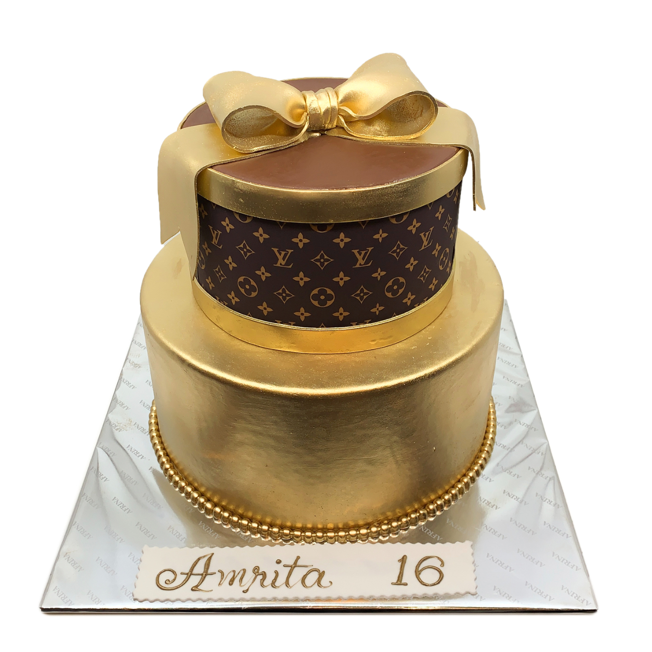 Luxury LV Inspired Gold Two Tier Cake