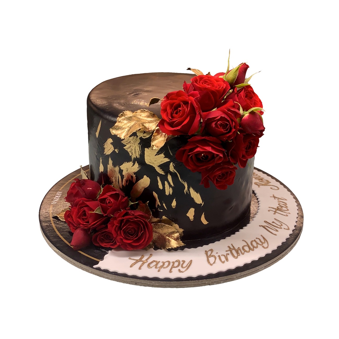 Midnight Red Rose & Gold Cake