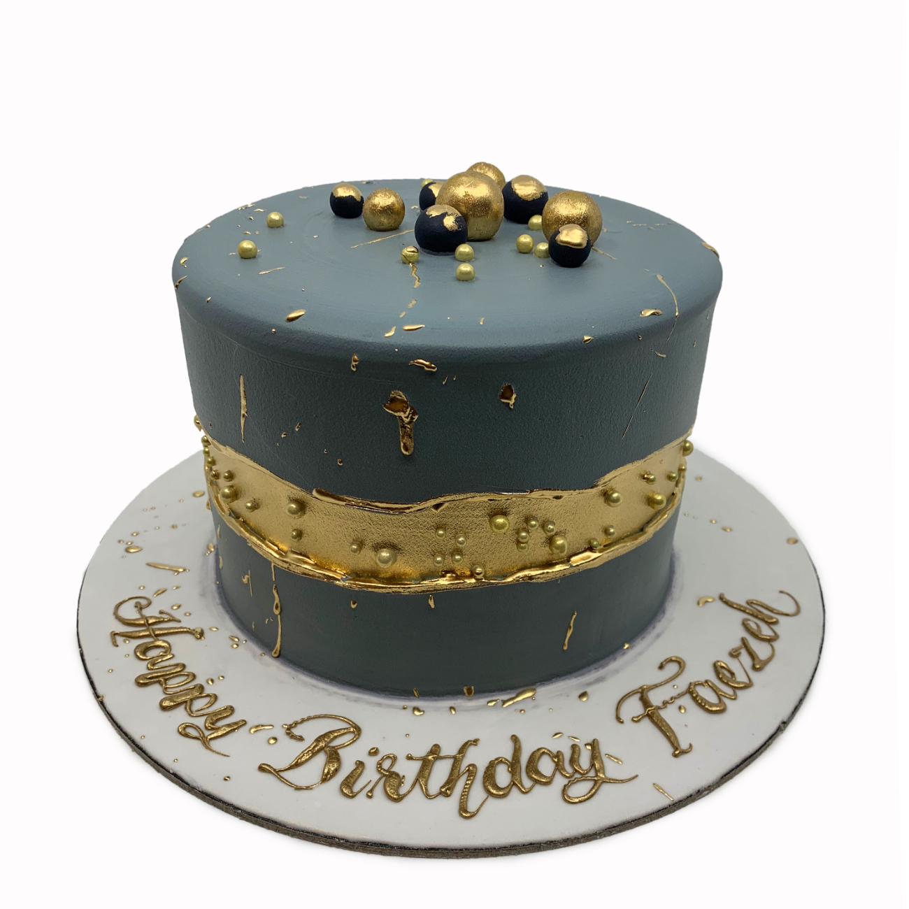 Midnight Slate Abstract Gold Cake
