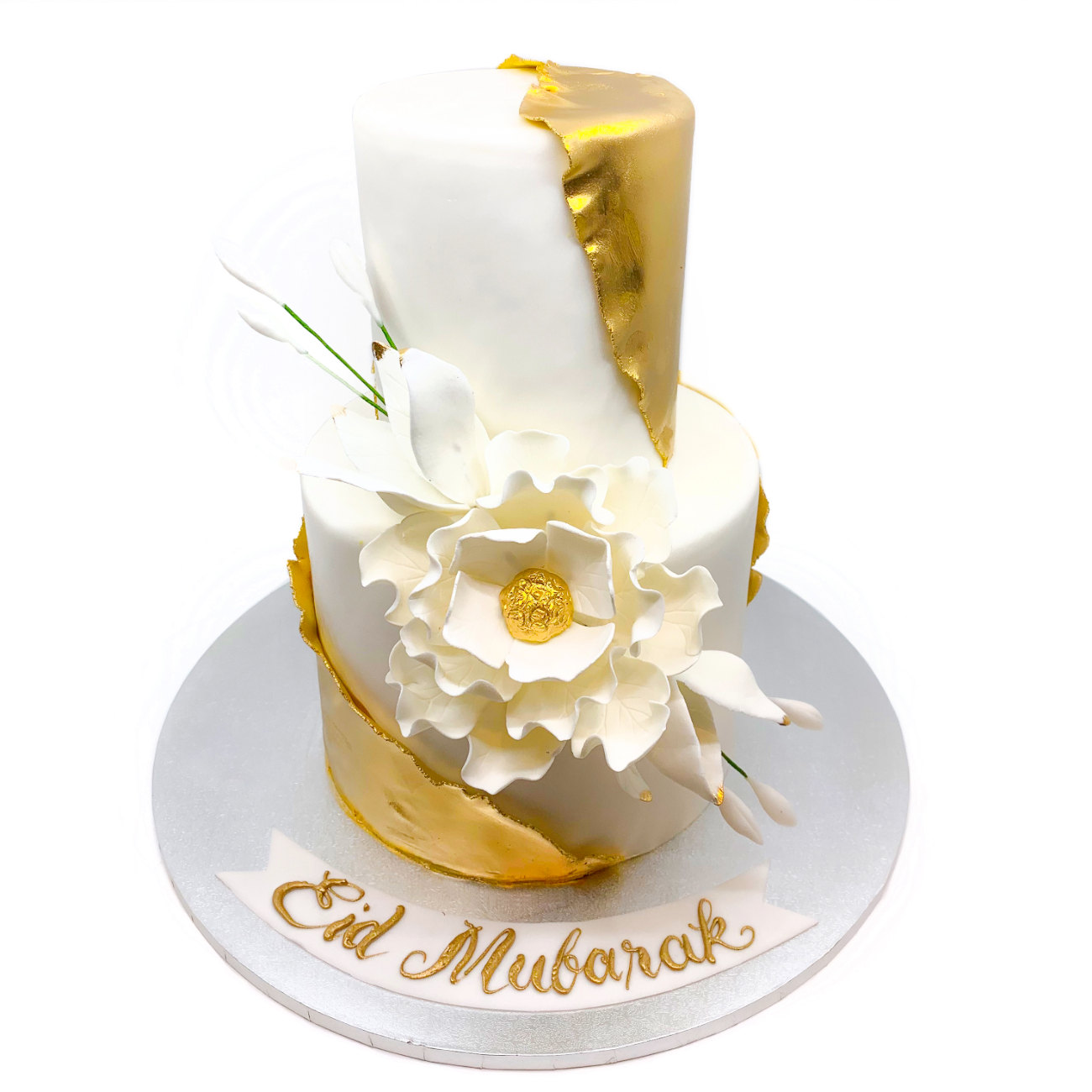 Modern Gold Leaf & Floral Eid Wedding Cake