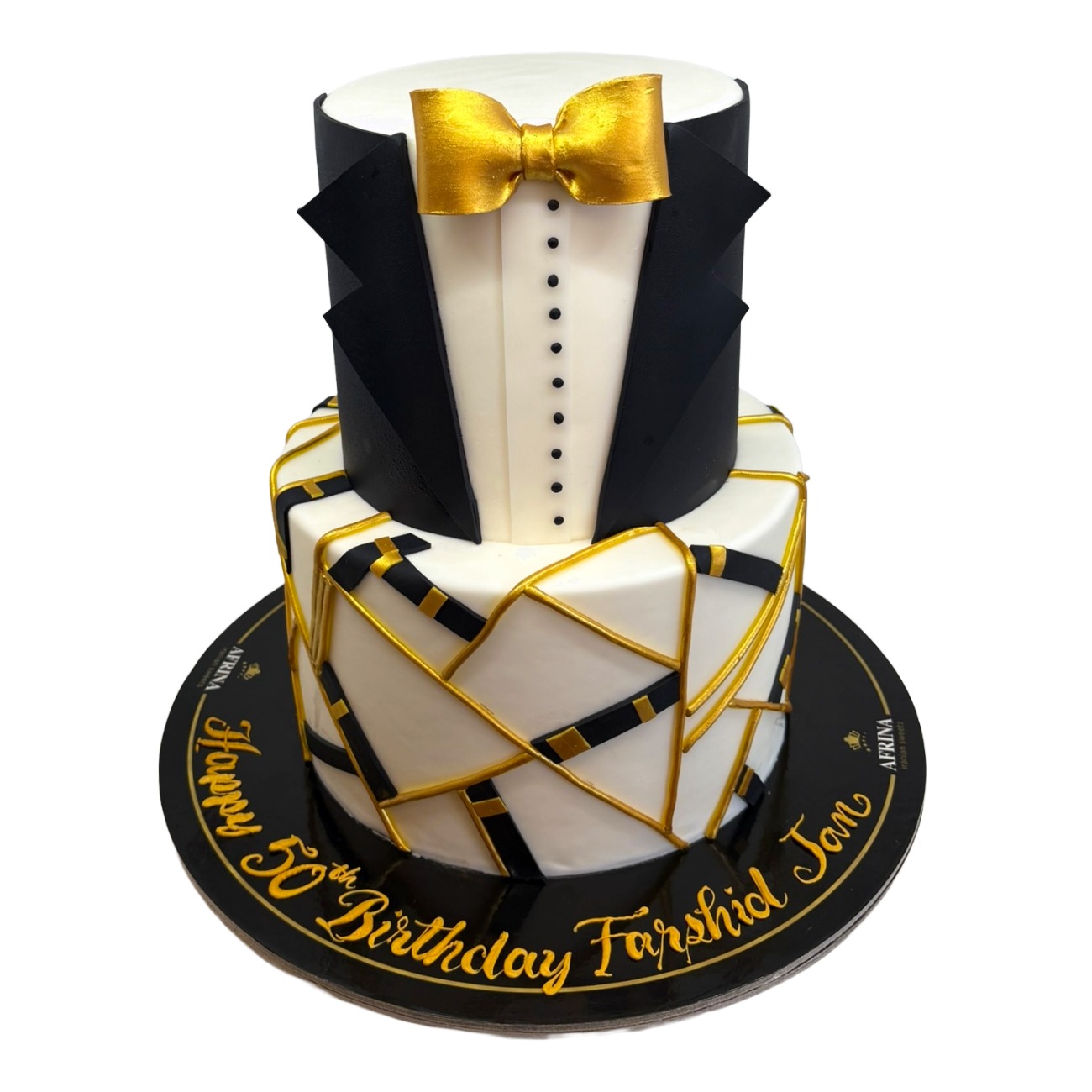 Modern Tuxedo Geometric Wedding Cake