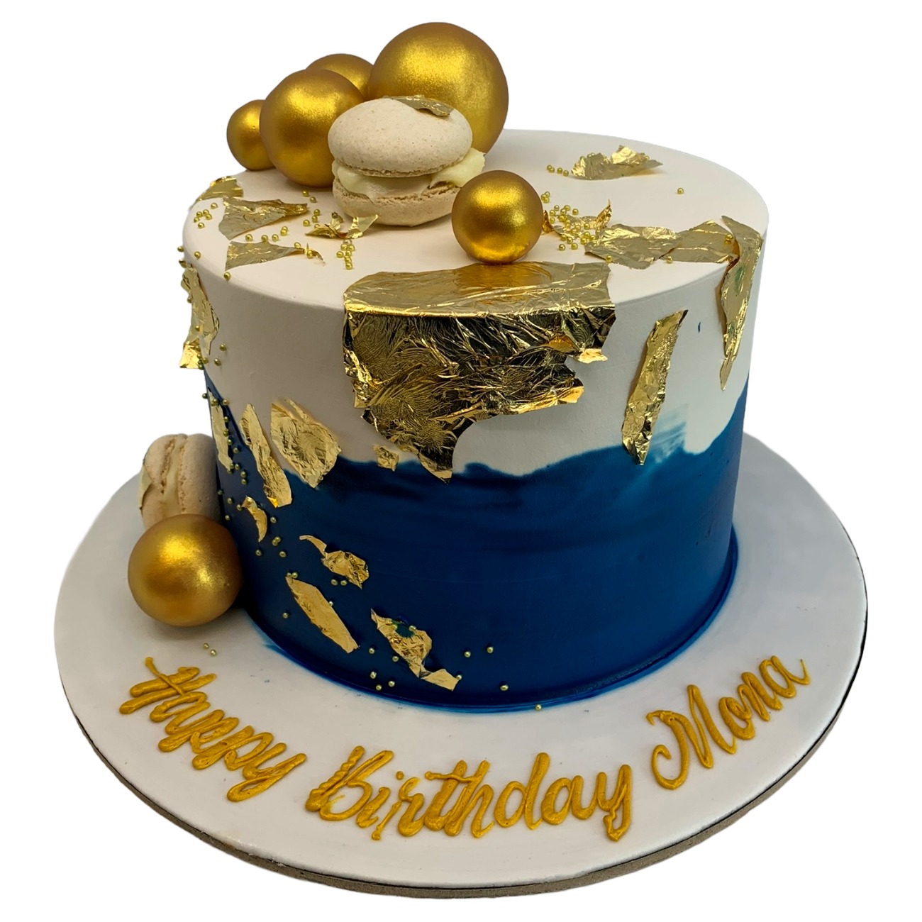 Navy & Gold Macaron Cake