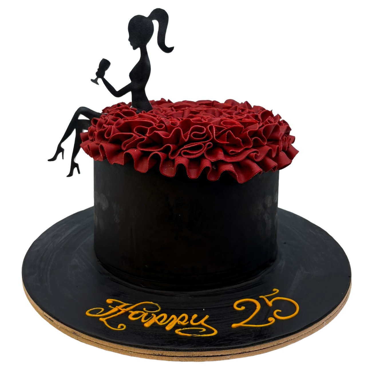 Noir & Crimson Ruffle Silhouette Cake