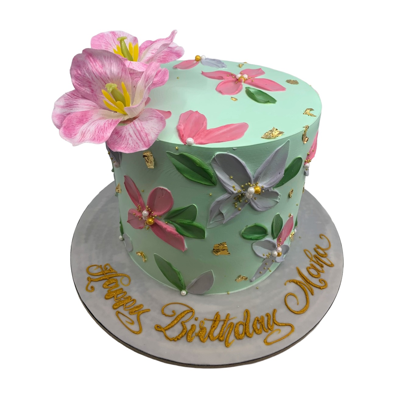 Pastel Mint Floral Art Cake
