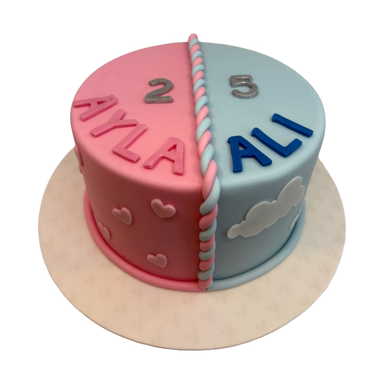 Personalized Pink & Blue Gender Reveal Birthday Cake