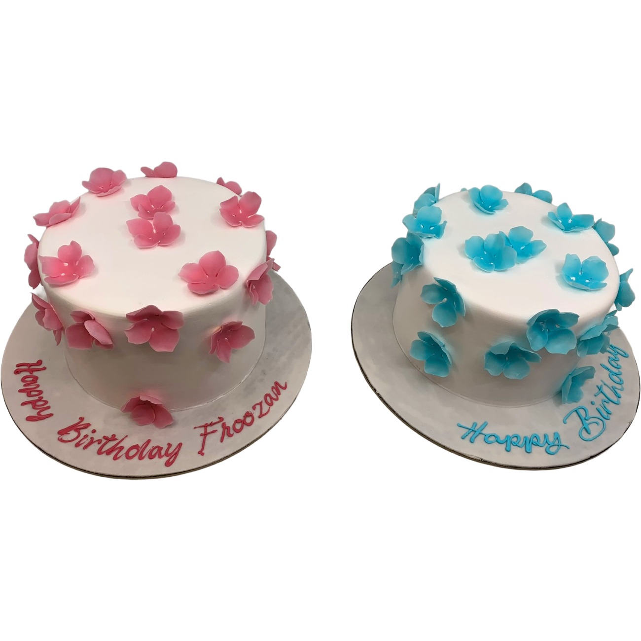 Pink & Blue Petal Sibling Celebration Cakes