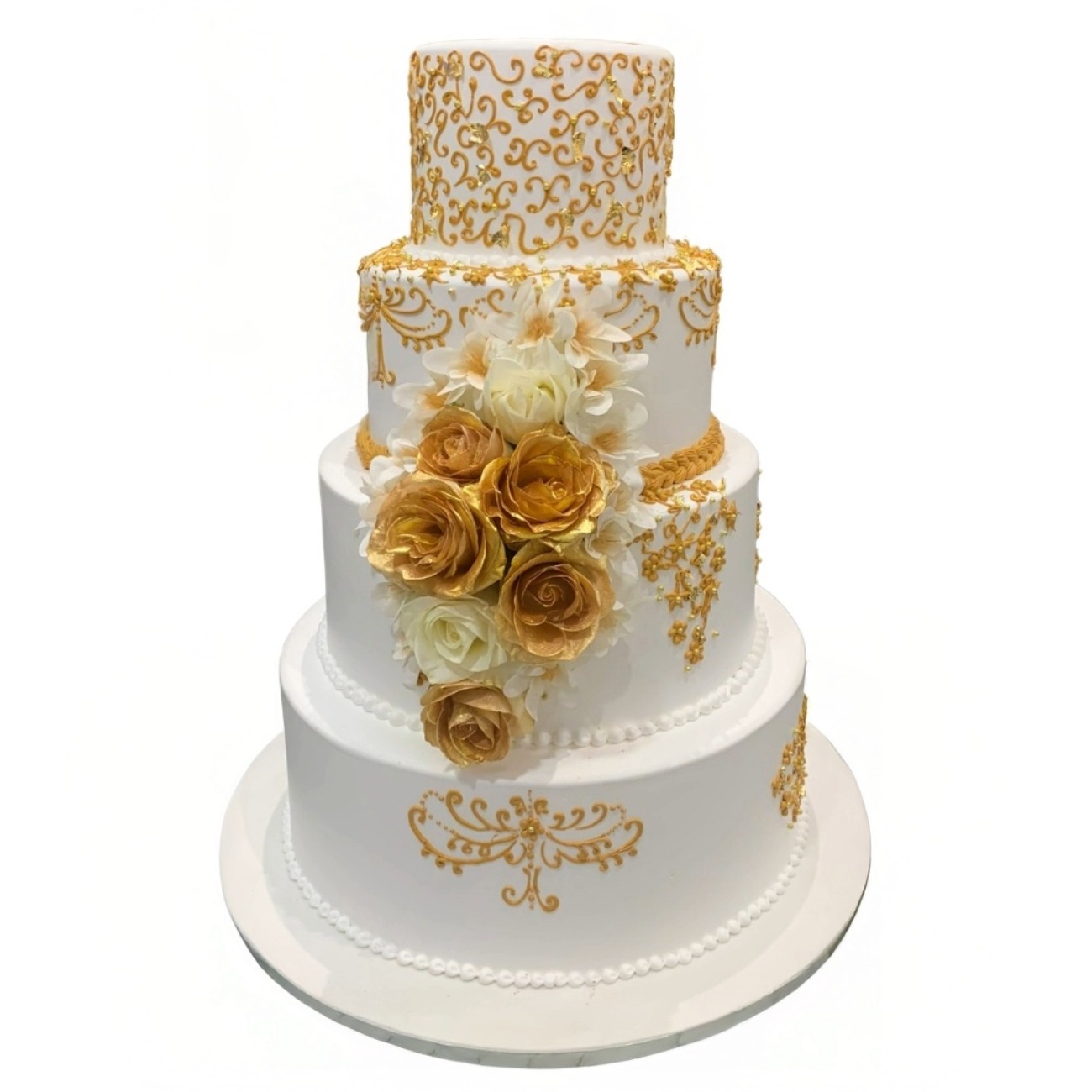 Regal Gold Baroque 4-Tier Wedding Cake