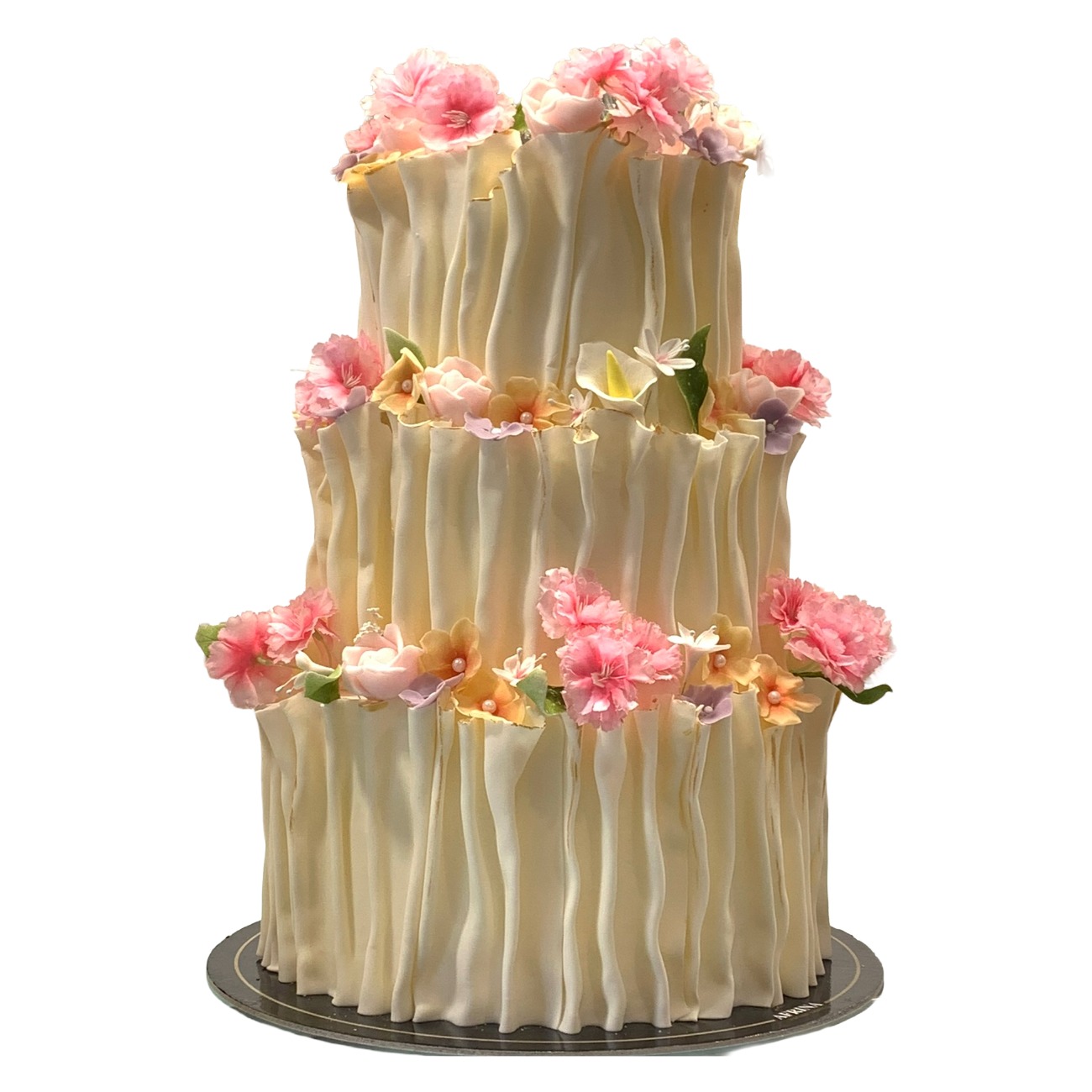 Romantic Vertical Ruffle Floral Wedding Cake