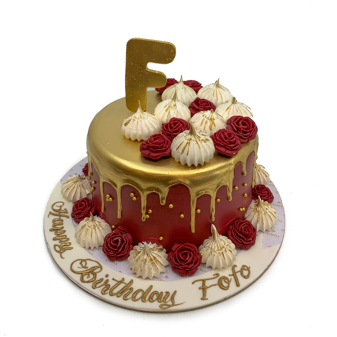 Royal Crimson & Gold Drip Cake