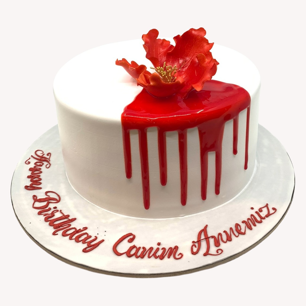 Scarlet Drip & Fondant Bloom Cake