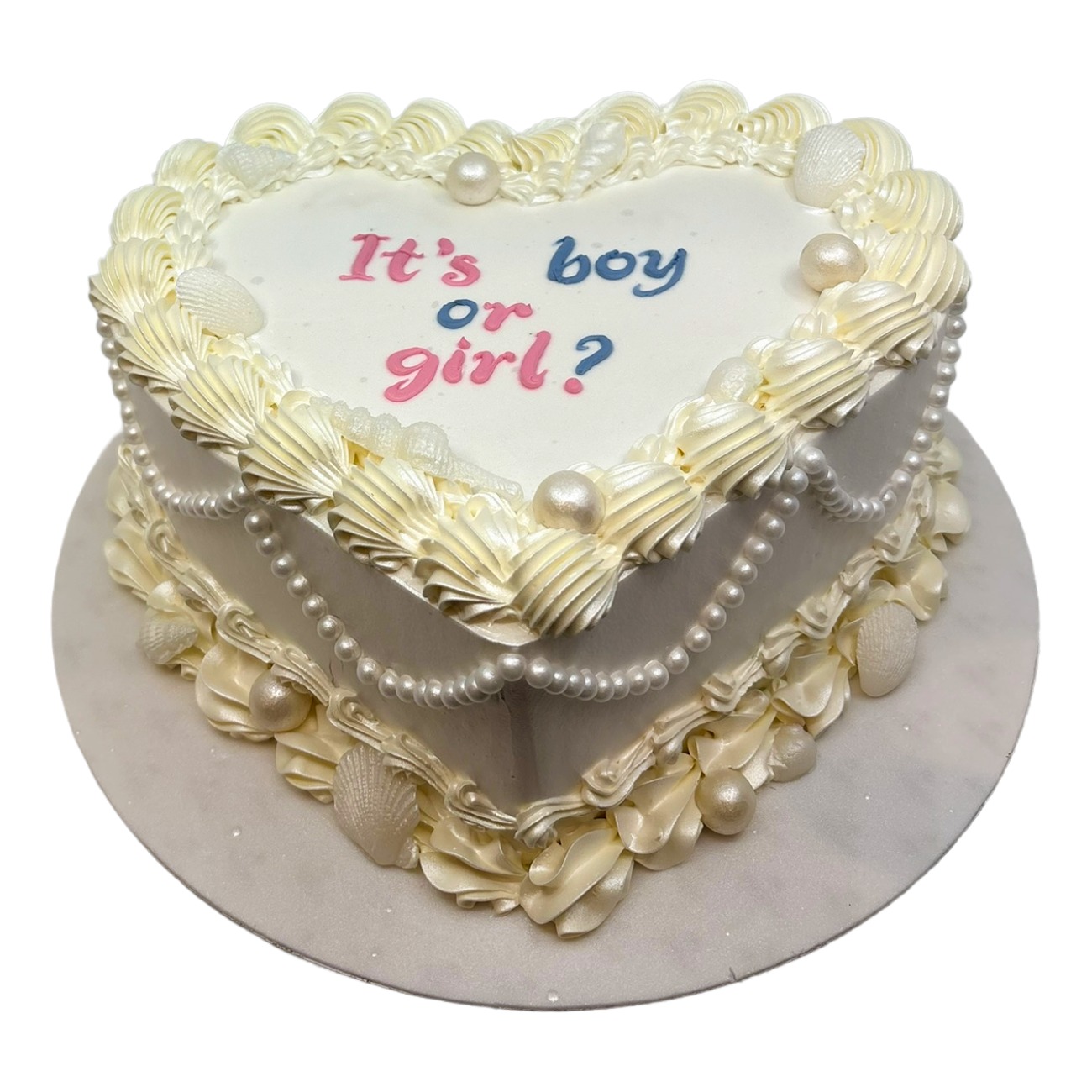 Seashell & Pearl Heart Gender Reveal Cake