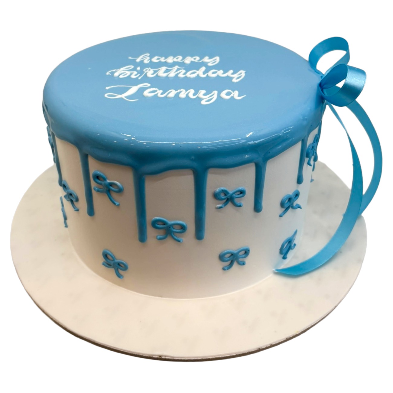 Sky Blue Drip Ribbon Cake