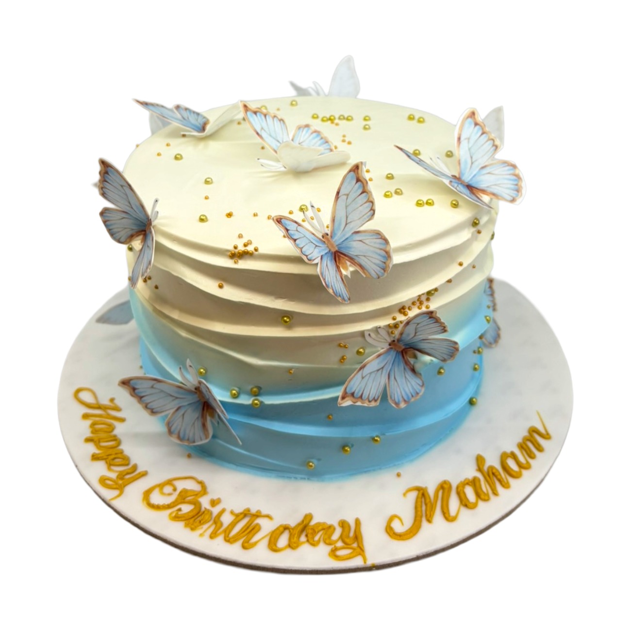 Sky Blue & Gold Whisper Cake