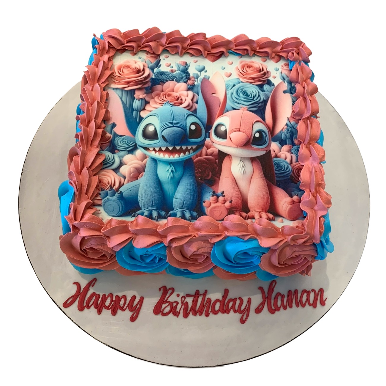 Stitch & Angel Character Gender Reveal Cake