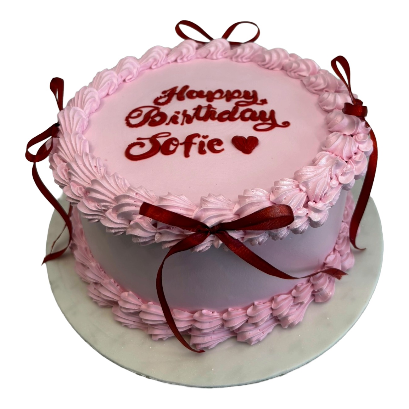 Strawberry Cream & Ruby Vintage Ribbon Cake