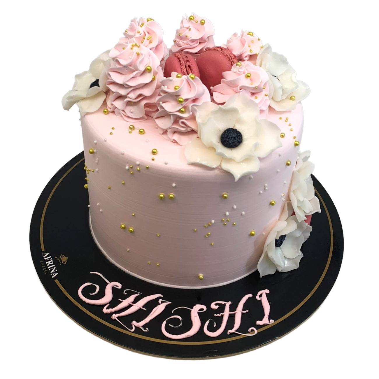 Sweet Anemone & Macaron Topped Cake