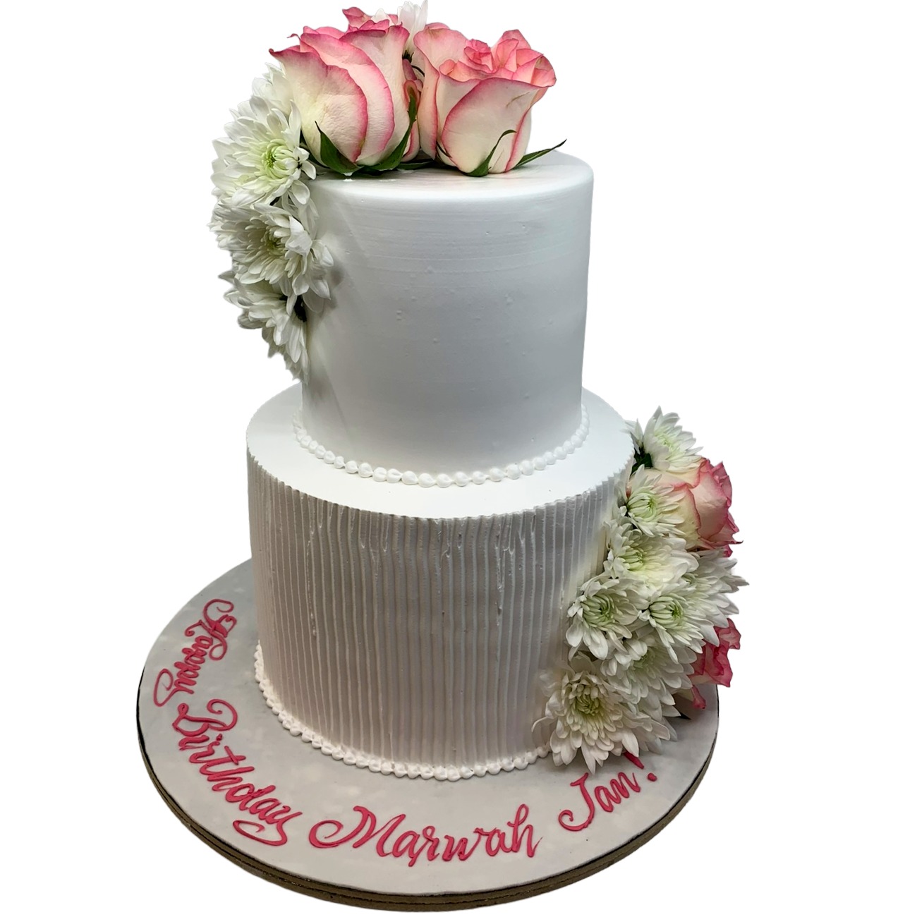 Textured Buttercream & Fresh Rose Wedding Cake