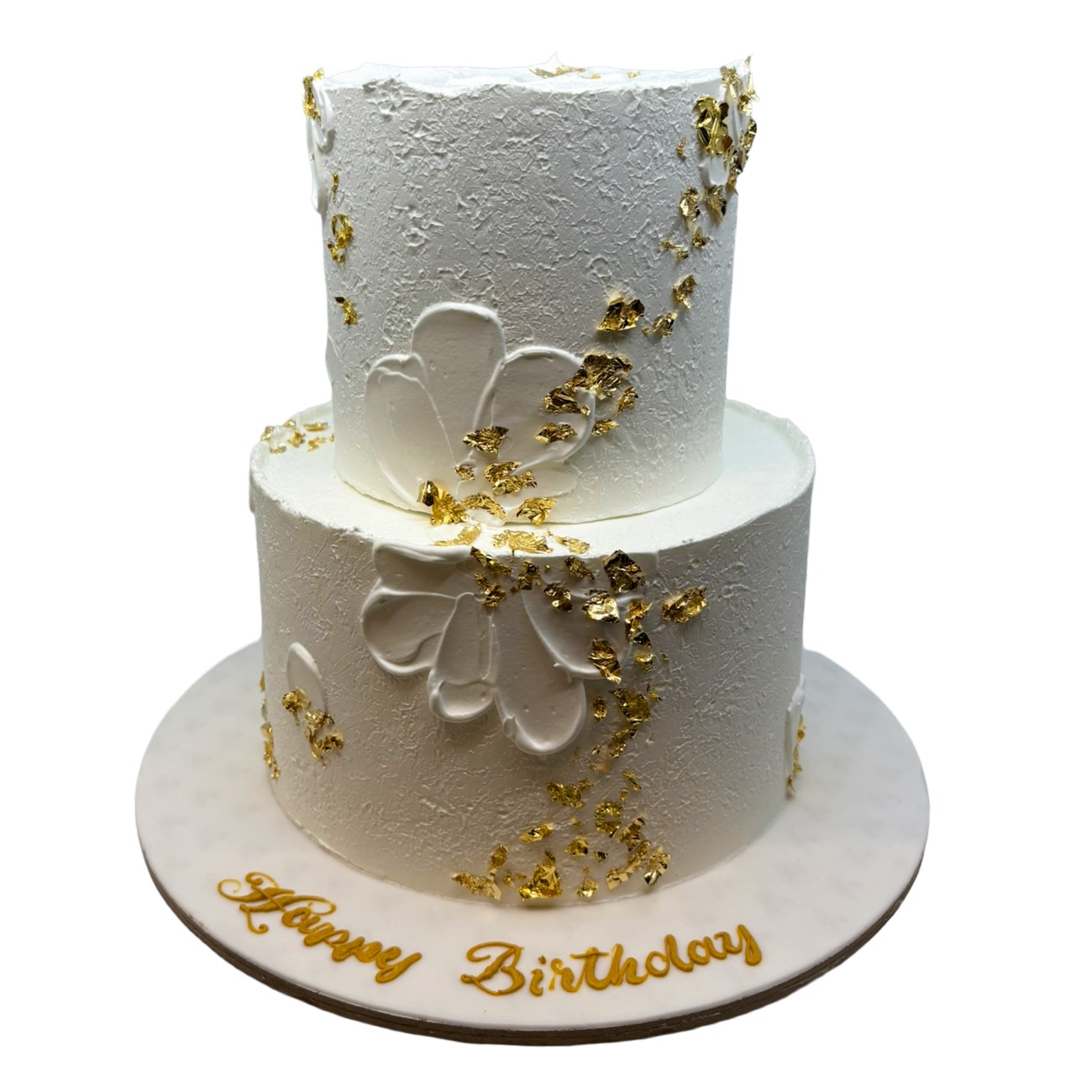 Textured Palette Knife Floral & Gold Leaf Wedding Cake