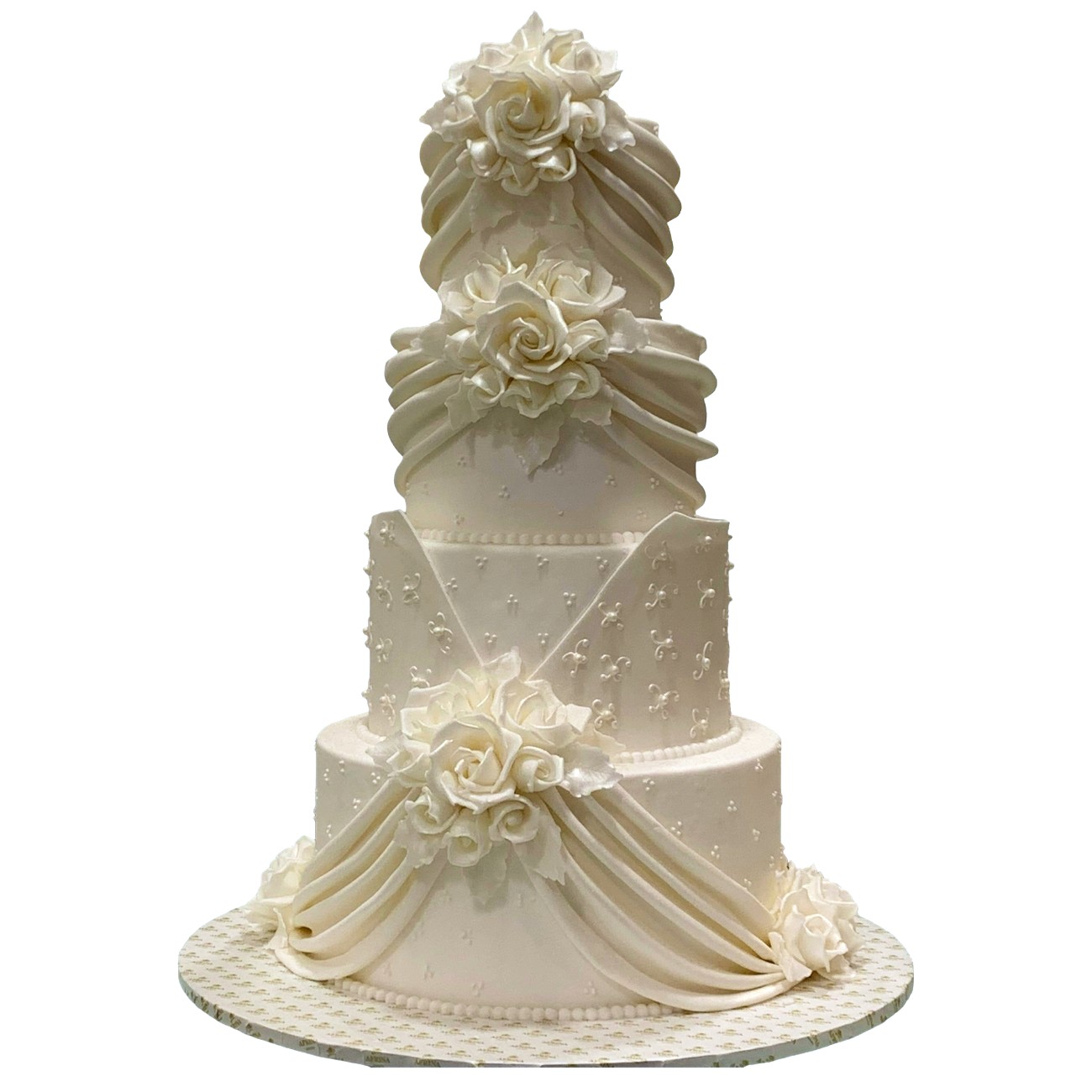 Traditional White Ruffle & Pearl Wedding Cake