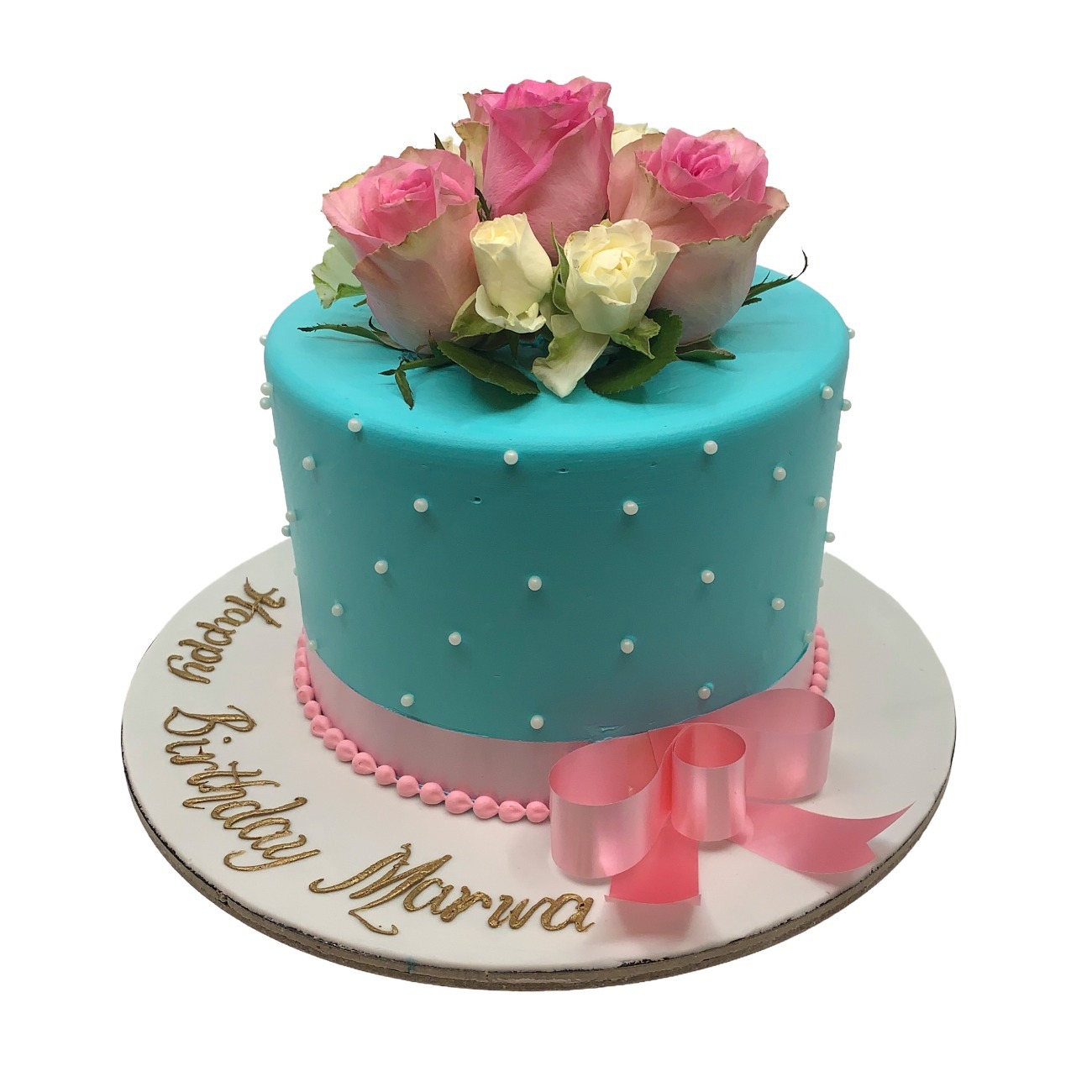 Turquoise Pearl & Rose Cake