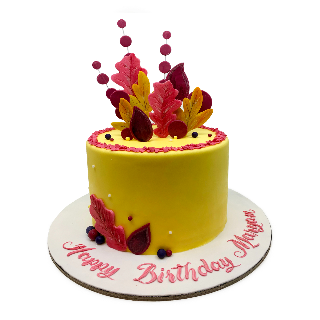 Vibrant Yellow & Autumn Leaves Cake