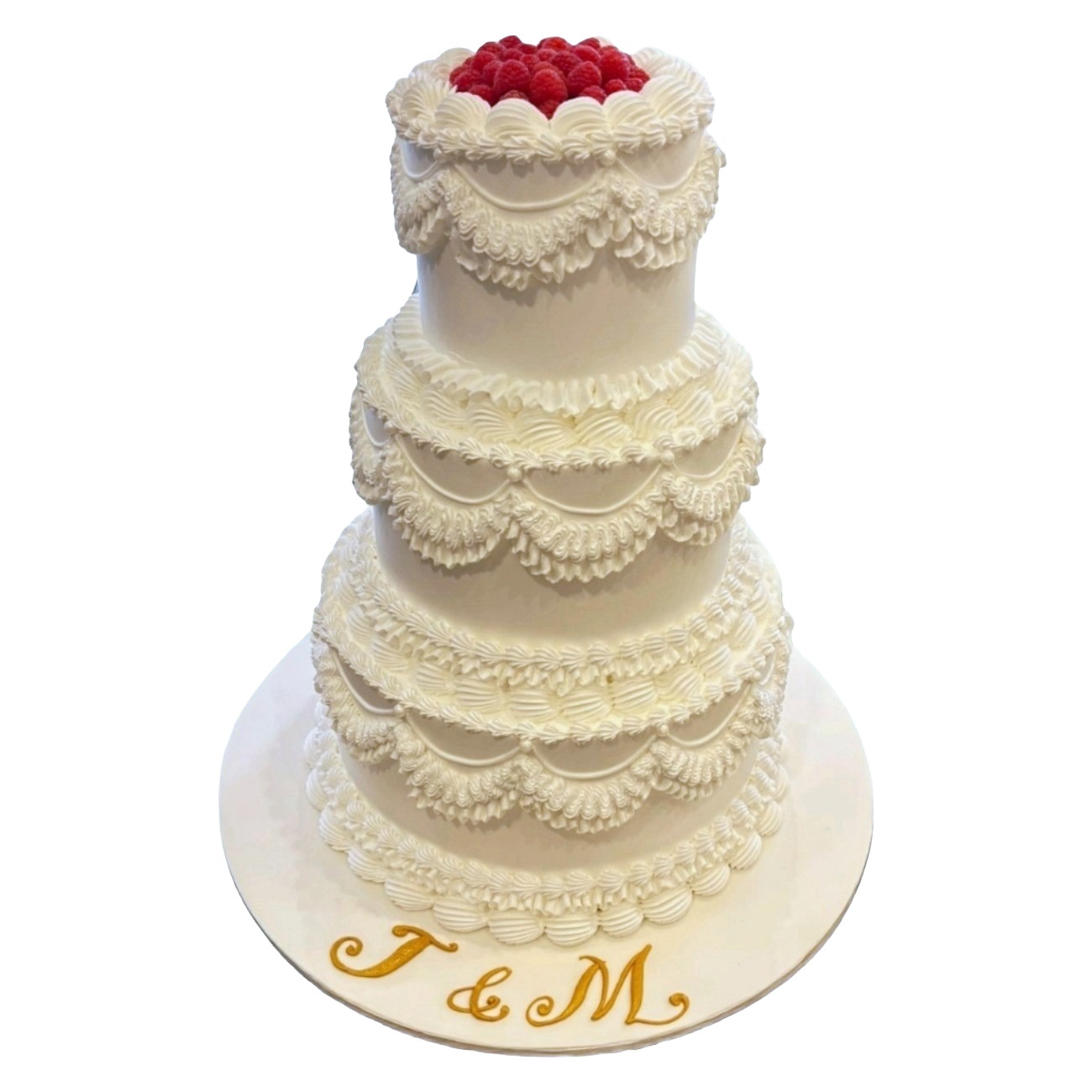 Vintage Lambeth Piping & Raspberry Wedding Cake