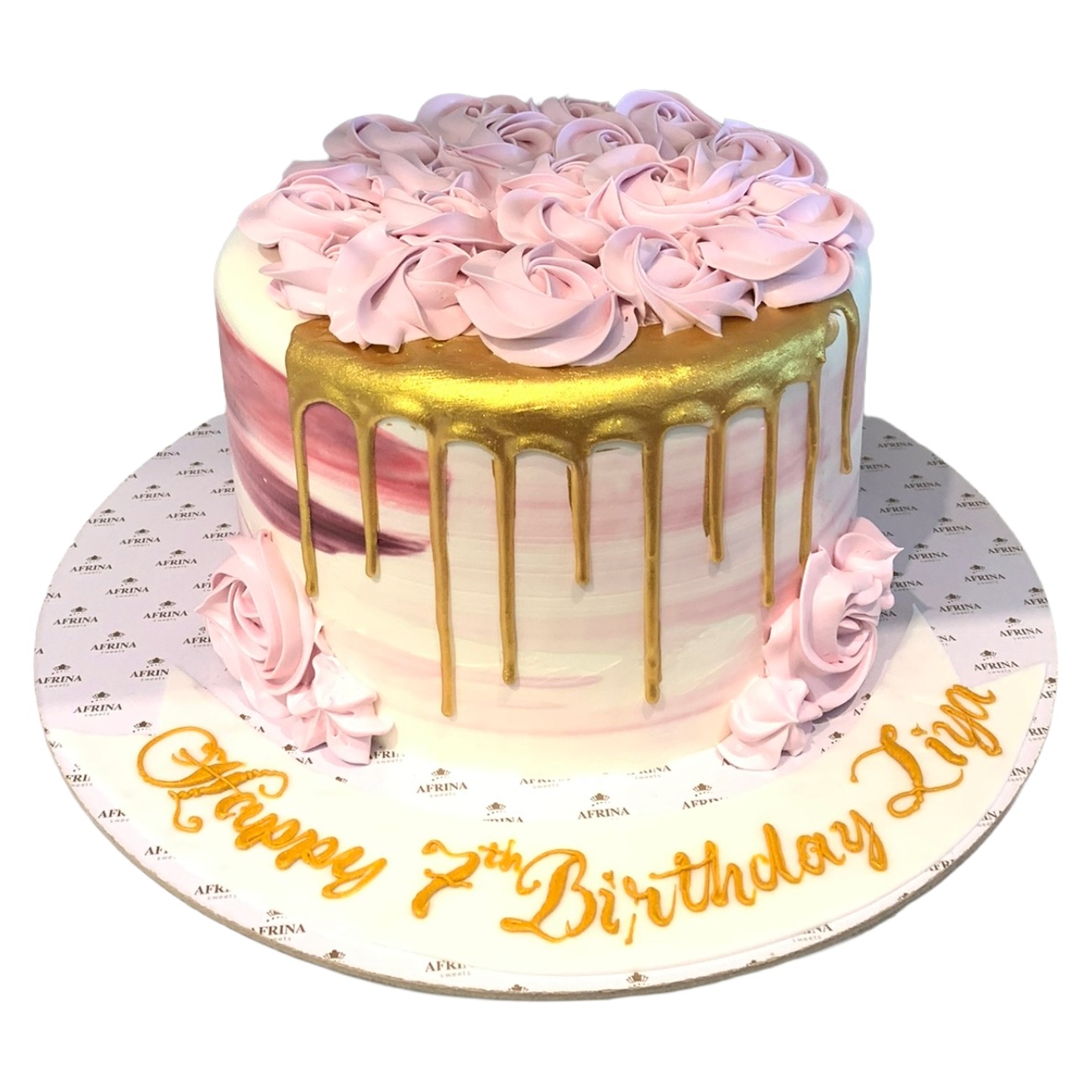 Watercolor Blush & Gold Drip Cake