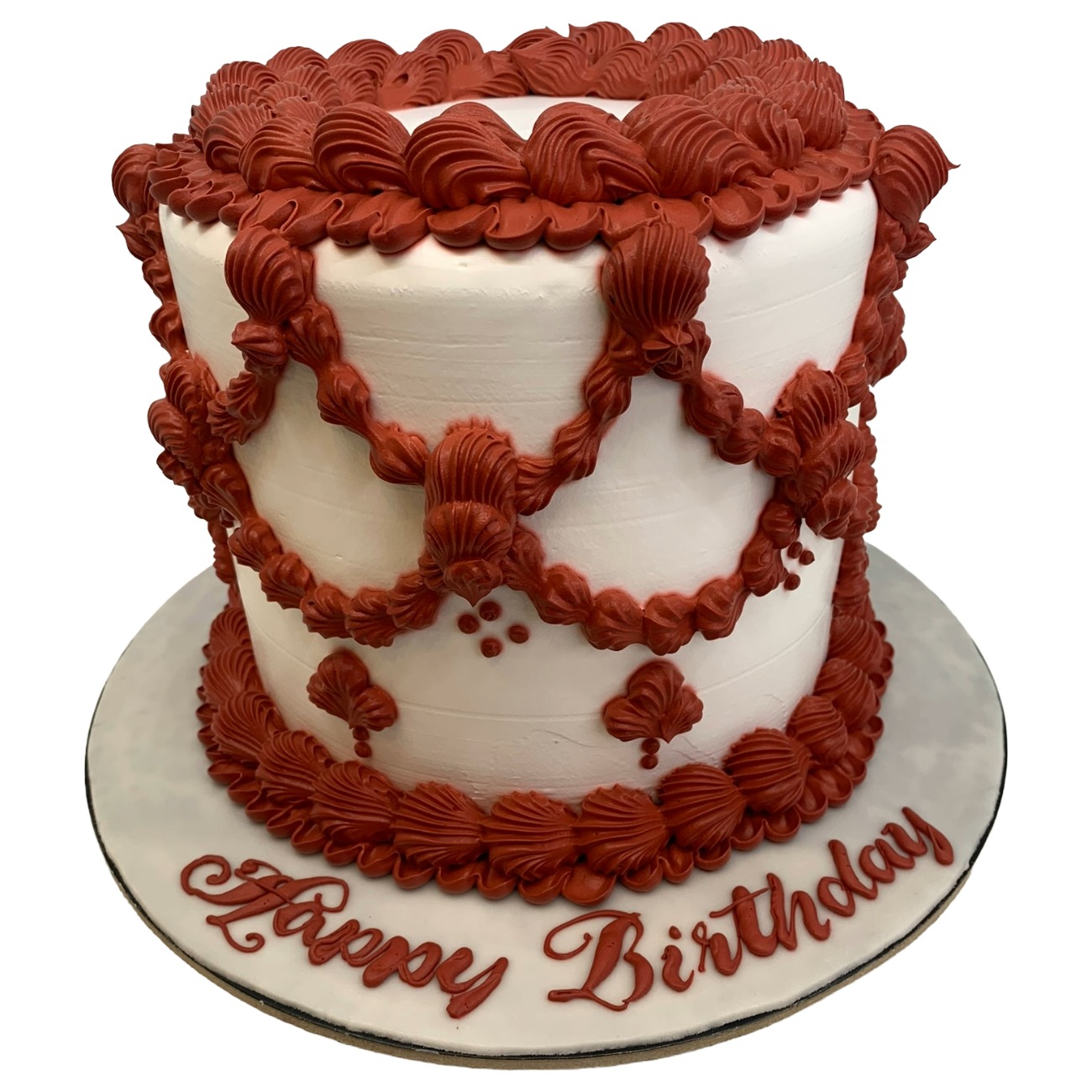 White Base with Terracotta Swags Lambeth Cake