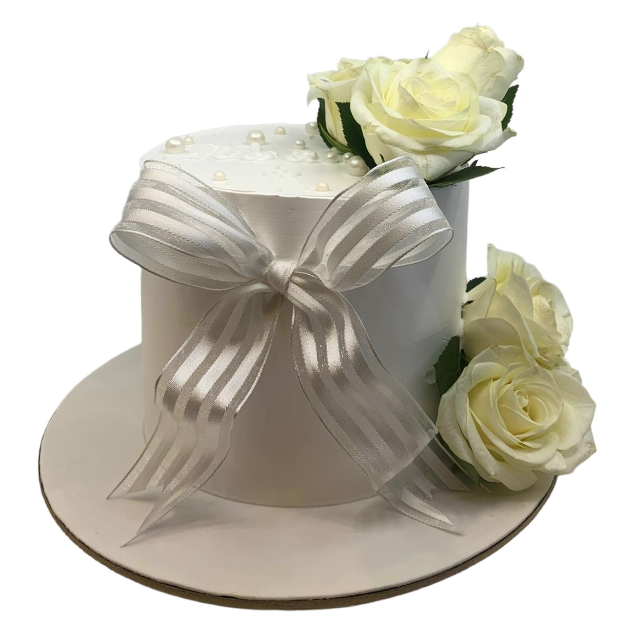 White Rose & Organza Bow Cake