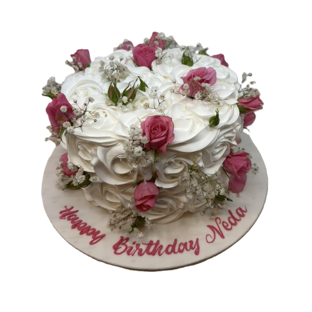 White Rosette & Wild Rose Cake